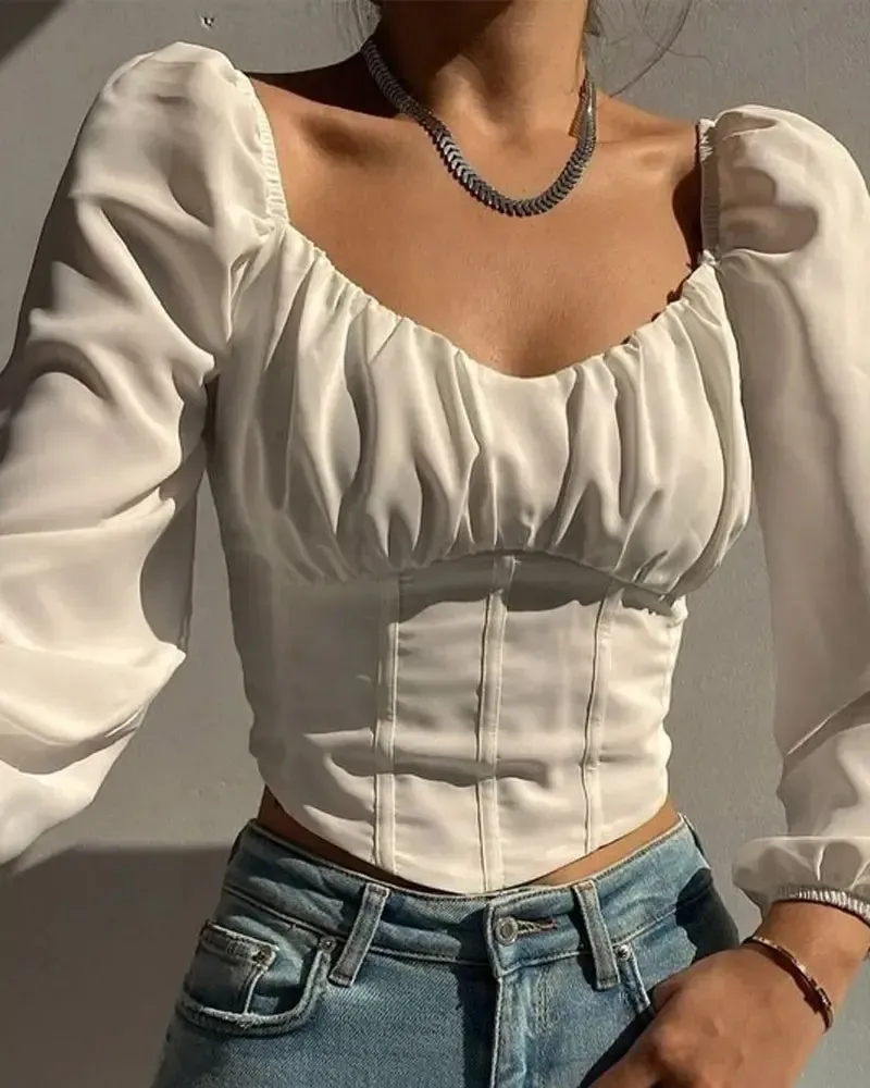 Xieyinshe - Long Sleeve Crop Corset Top