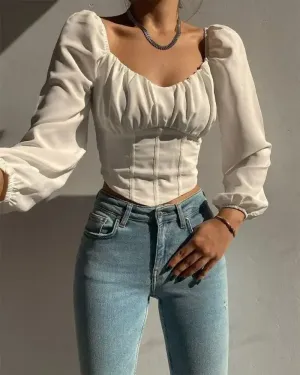 Xieyinshe - Long Sleeve Crop Corset Top