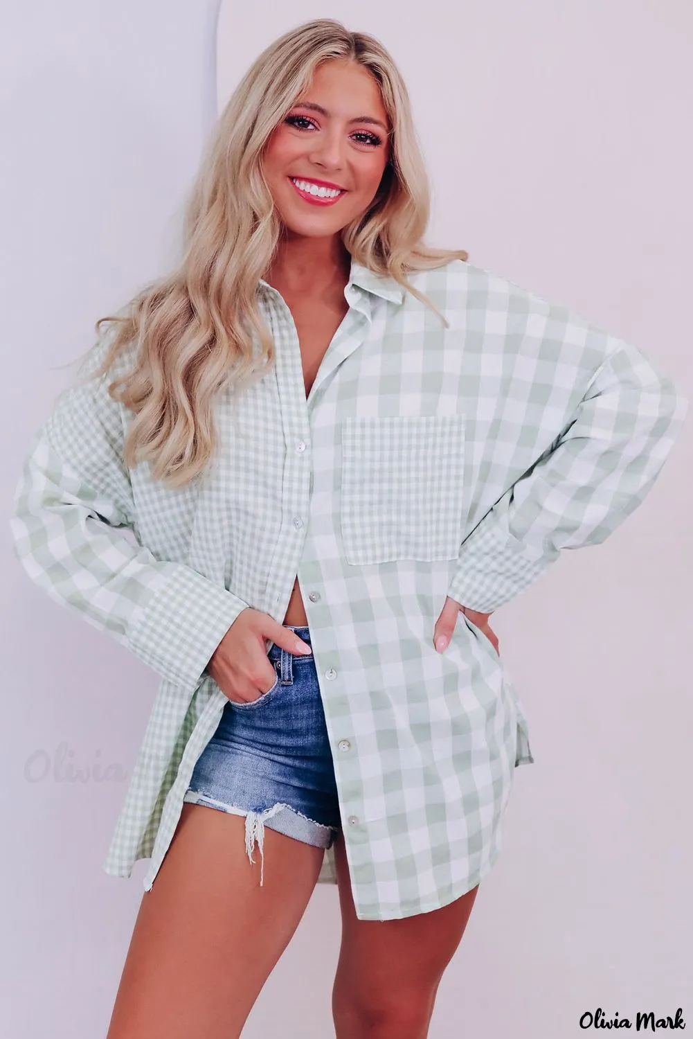 Xieyinshe - Mixed Checked Patchwork Long Sleeve Shirt