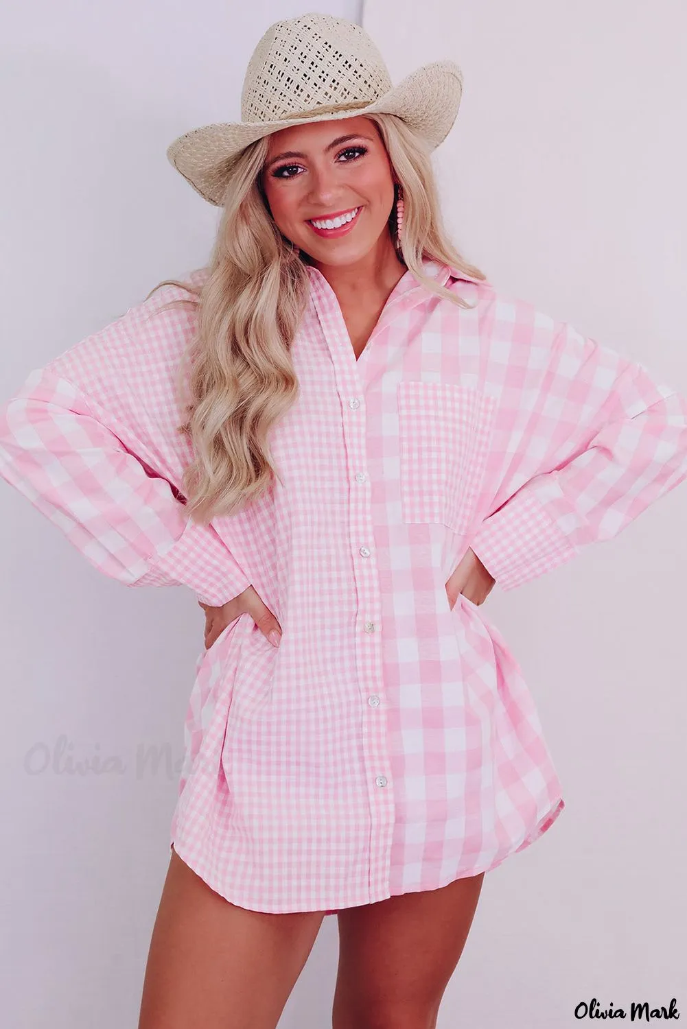 Xieyinshe - Mixed Checked Patchwork Long Sleeve Shirt