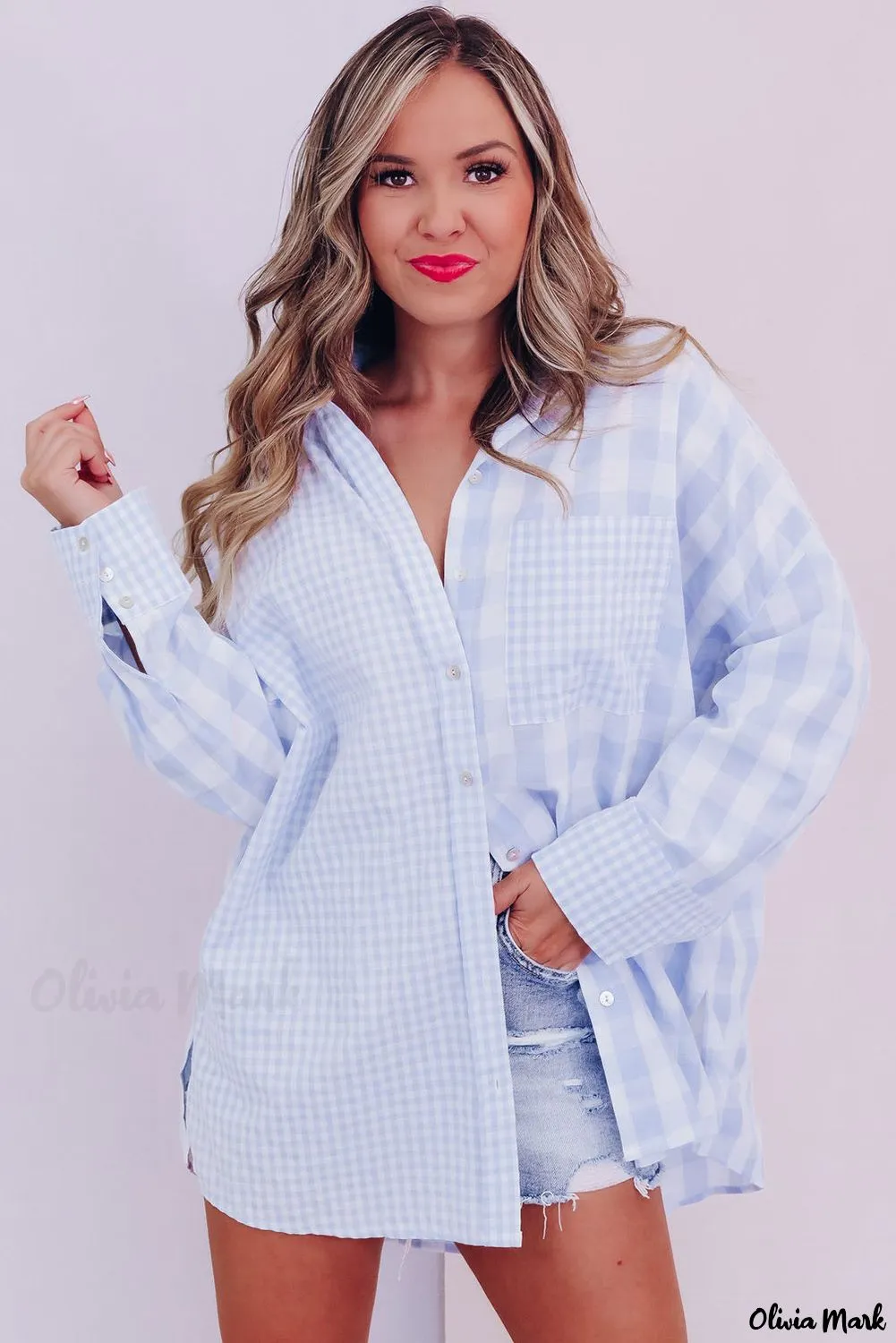 Xieyinshe - Mixed Checked Patchwork Long Sleeve Shirt