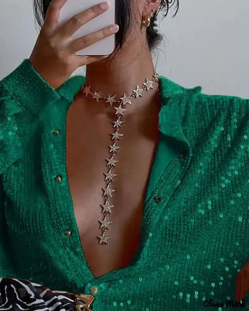 Xieyinshe - Sequin Button-Down Long Sleeve Shirt