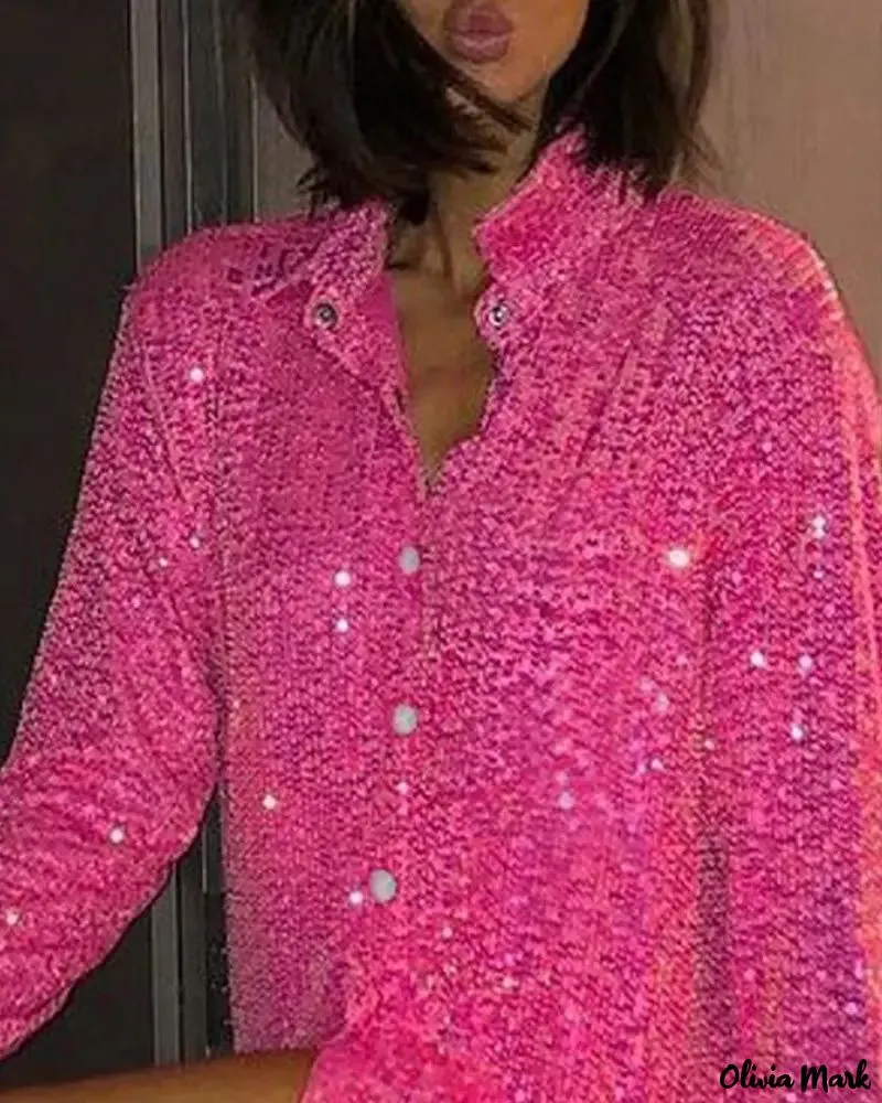 Xieyinshe - Sequin Button-Down Long Sleeve Shirt