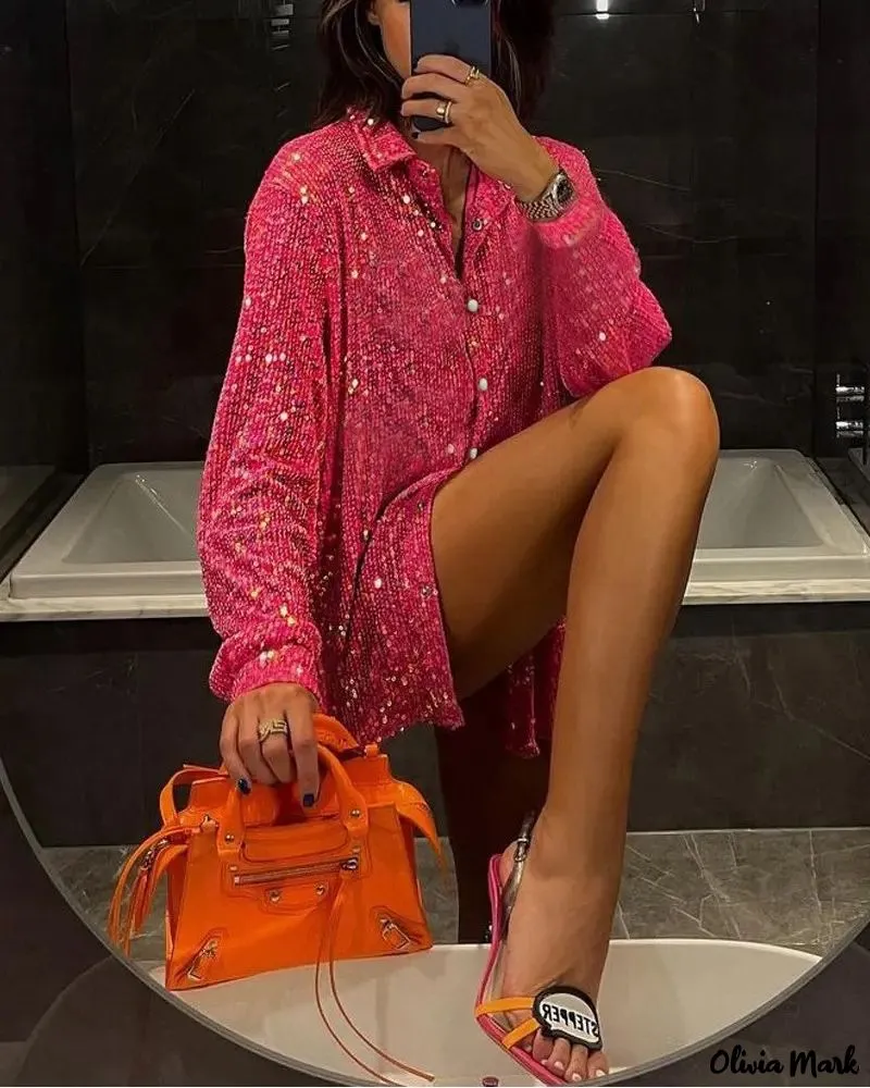 Xieyinshe - Sequin Button-Down Long Sleeve Shirt