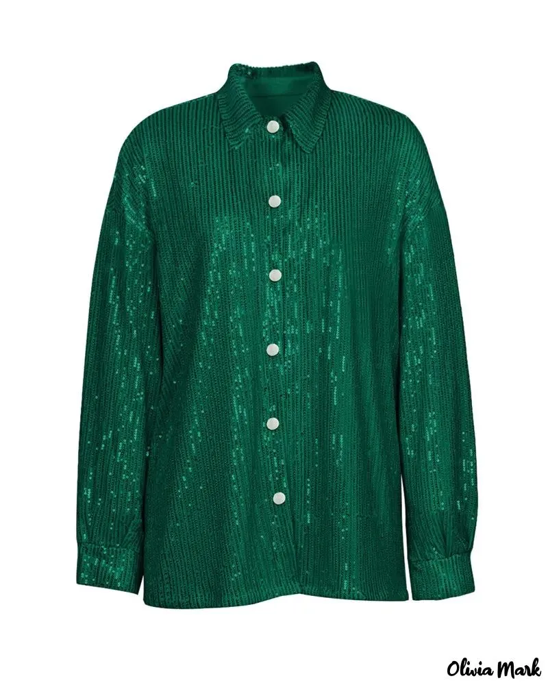 Xieyinshe - Sequin Button-Down Long Sleeve Shirt