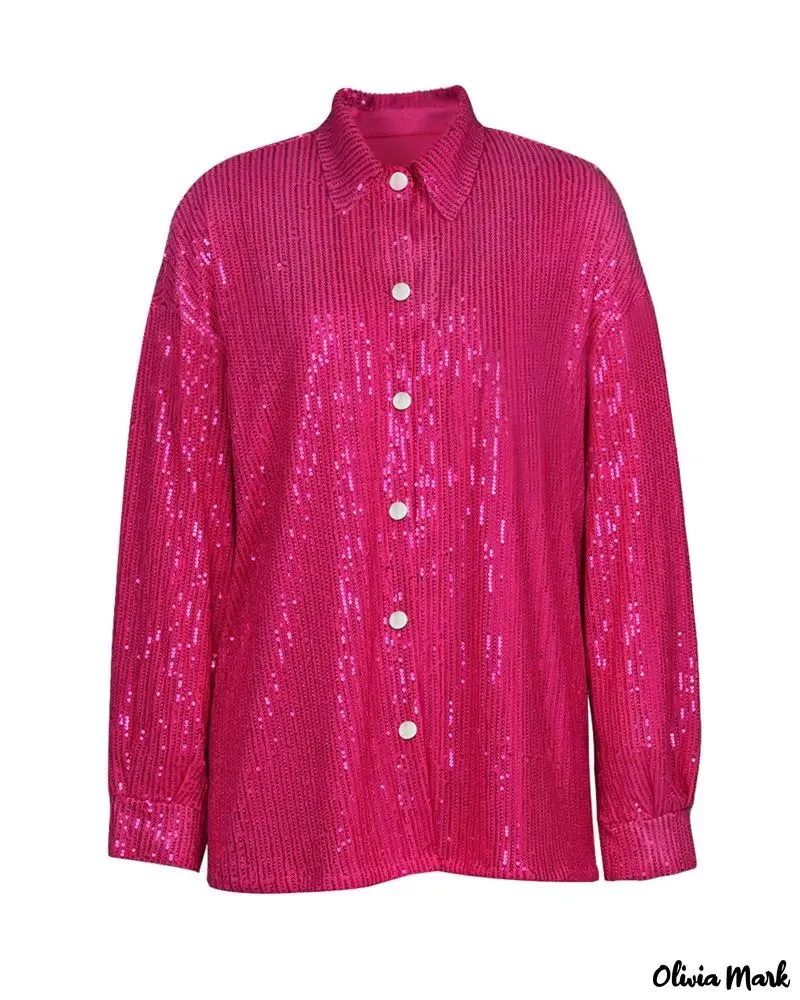 Xieyinshe - Sequin Button-Down Long Sleeve Shirt