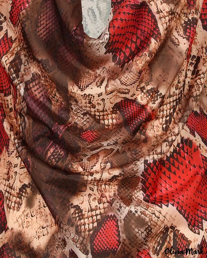 Xieyinshe - Snake Skin Pattern Cowl Neck Long Sleeve Blouse