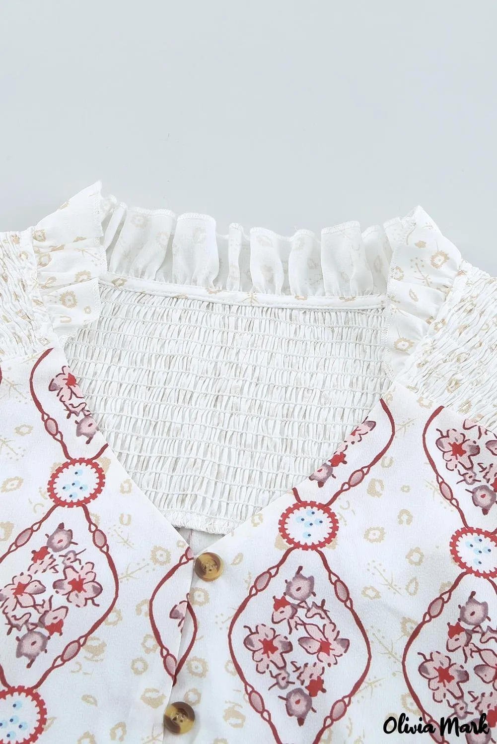 Xieyinshe - White Floral Button Down Long Sleeve Shirt