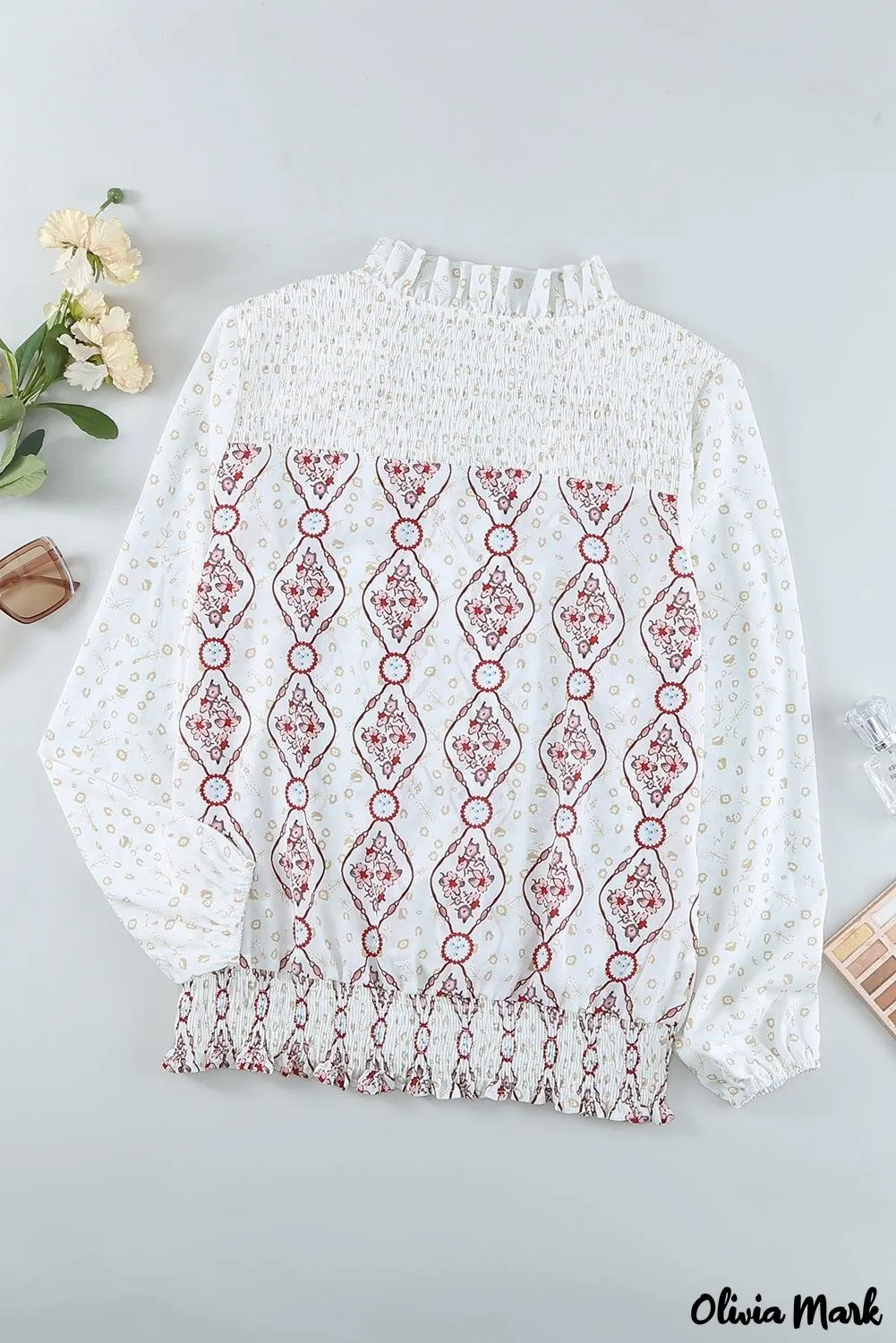 Xieyinshe - White Floral Button Down Long Sleeve Shirt