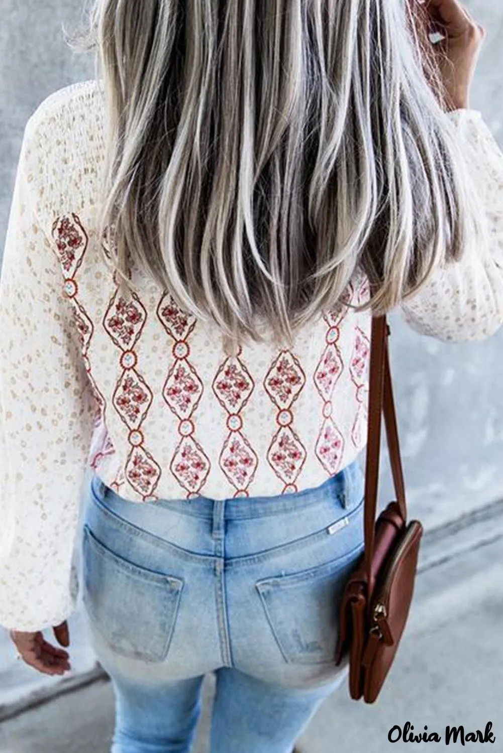 Xieyinshe - White Floral Button Down Long Sleeve Shirt