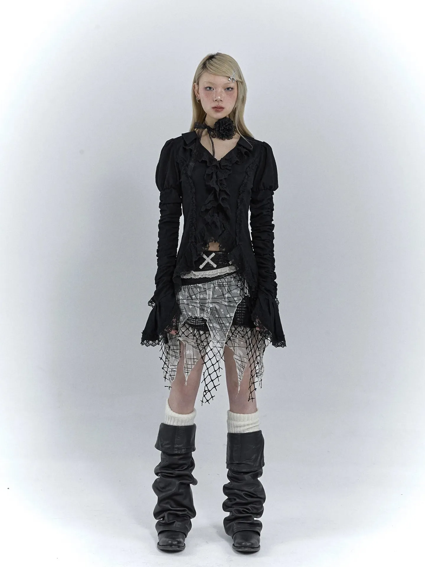 Y2K Goth Ruffled Blouse