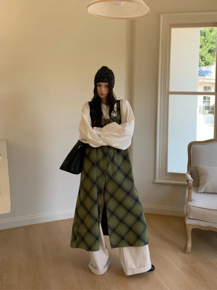 Y2K Plaid Suspender Midi Dress